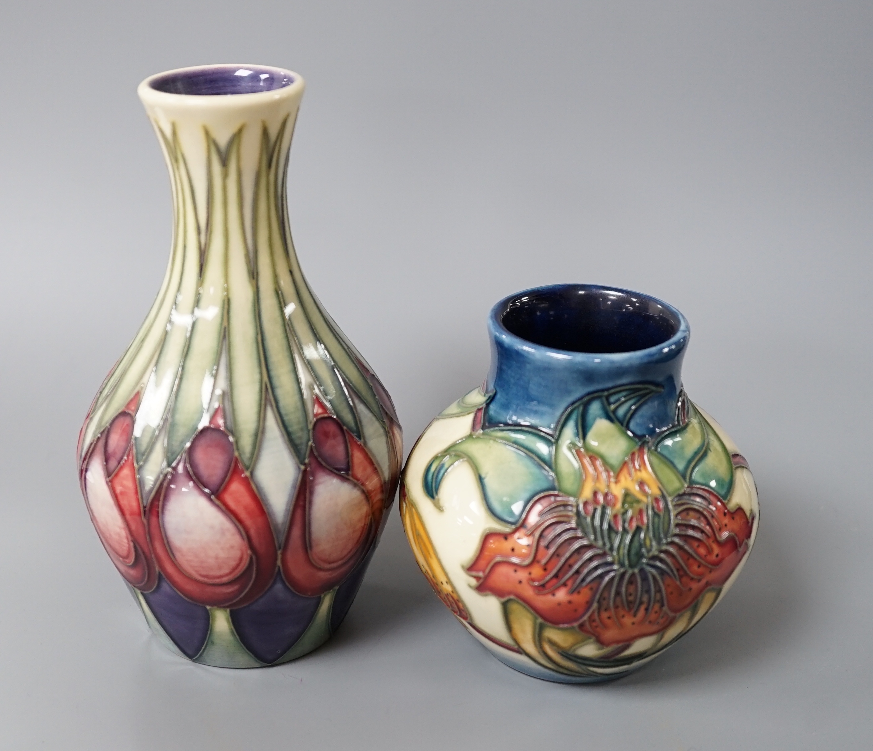 A Moorcroft ‘Anna Lily’ squat vase and a Moorcroft ‘April Tulips’ 13.5cm